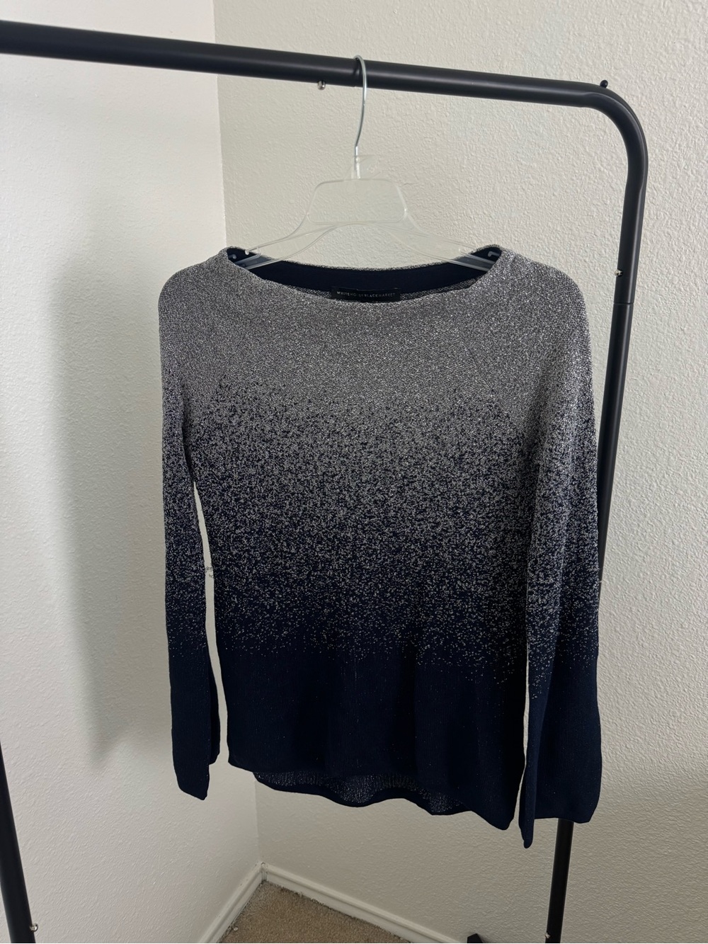 White House Black Market Navy and Silver Knit Top